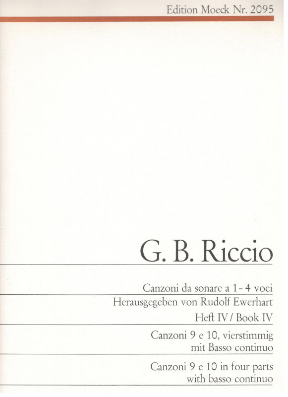 Canzoni da sonare a 1-4 voci - G. B. Riccio - Heft IV Moeck