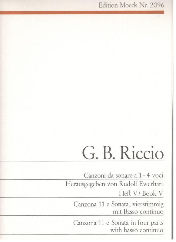 Canzoni da sonare a 1-4 voci - G. B. Riccio - Heft V Moeck